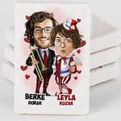 Resim Şölen Çiftleri Karikatürlü Taş Buzdolabı Magneti 