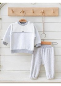 Resim Erkek Bebek Kapitone Sweatshirt Kadife Pantolonlu Takım-14958 Mavi 