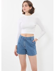 Resim Kadın Yüksek Bel Cepli Mavi Jean Şort mavi 
