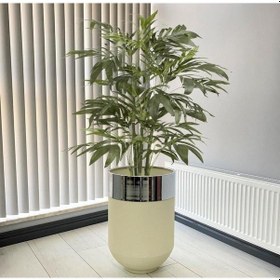 Resim Dekoratif Krom Darbuka Beyaz Saksı 60cm 