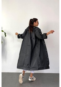 Resim Unisex Kadın Ve Erkek Yağmurluk %100 Eva Çıtçıtlı Kapüşonlu Siyah 