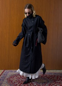 Resim Dik Yaka Oversize Trençkot Siyah - M/L 