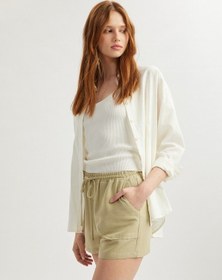 Resim Koton Beli Bağcıklı Keten Karışımlı Cepli Mini Şort Ada Çayı 5sak40016pw Açık Yeşil 