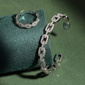 Resim 2 Parça Set, 18K Altın Kaplama Bakır, Sentetik Zirkonya, Tatil Stili, Ayarlanabilir Kilitli Yüzük ve Bileklik, Pırıl Pırıl Rhinestone Takı, Sevgililer Günü ve Tüm Mevsimler İçin Mükemmel 