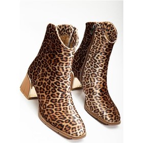 Resim Kadın Topuklu Bot Leopar Desenli Klasik Vardola Taban-3188 Leopar 