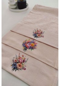 Resim 3'lü Mutfak Havlu Takımı - Somon Bambu El Havlusu Seti - Ekstra Yumuşak - 30x50 Cm - Çiçek Bahçesi Somon Pembe 