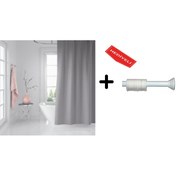 Resim Zethome Banyo Duş Perdesi 0010 Gri 120x200 Perde Borusu Askı Aparatı 90x130 Hediyeli 
