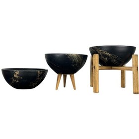 Resim Bitki Tasarımı Ev Dekorasyon Siyah Üzeri Gold Mermer Efektli Aranjman Sunumluk Toprak Saksı Üçlü Set 20 Cm Çap 