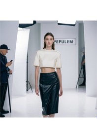 Resim Pepulem Midi Boy Deri Etek Siyah 