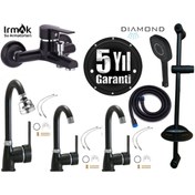 Resim özbay ısı sanayii ö şekil Irmak Siyah Lavabo-Banyo Eviye Bataryaları Duş Seti Diamond El Duşu - Mutfak Muslukları 
