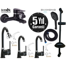 Resim özbay ısı sanayii ö şekil Irmak Siyah Lavabo-Banyo Eviye Bataryaları Duş Seti Diamond El Duşu - Mutfak Muslukları 