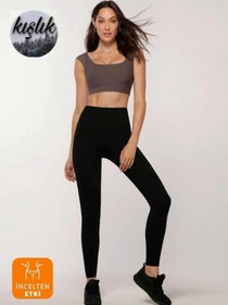 Resim Momslab Incelme Etkili Siyah Kışlık Toparlayıcı Şardonlu Yüksek Bel Örme Çelik Taytsiyah2Xl Siyah 