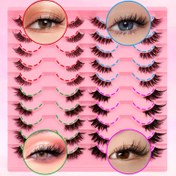 Resim 20 Çift Karışık Paket Şeffaf Çekirdekli Yarı Sahte Kirpikler, 4 Stil Birleştirilmiş, Kuyruk Uzatma, Çapraz, Kabarık, Rahat ve Çok Yönlü, Faux Mink Yarı Sahte Kirpikler 