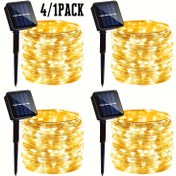 Resim Güneş Enerjili Peri Işıkları 4 adet, 36.58 metre 400 LED'li - Bahçe, Veranda, Parti & Düğün Dekorasyonları için Su Geçirmez Dış Mekan Parıltılı Işıklar, 8 Mod, Sıcak Beyaz & Çok Renkli 