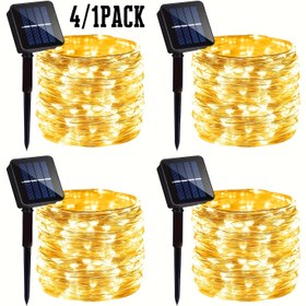 Resim Güneş Enerjili Peri Işıkları 4 adet, 36.58 metre 400 LED'li - Bahçe, Veranda, Parti & Düğün Dekorasyonları için Su Geçirmez Dış Mekan Parıltılı Işıklar, 8 Mod, Sıcak Beyaz & Çok Renkli 