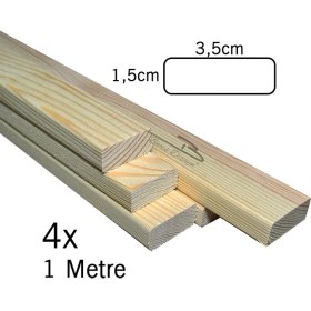 Resim Barış Dizayn Çam Masif Silinmiş Kuru Tahta Hobi Çıta Oval Kenar 3,5 x 1,5cm - Uzunluk Seçimli 