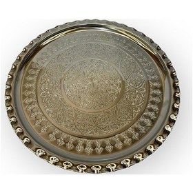 Resim İşlemeli Çirtikli Nikelajlı Bakır Tepsi 35 Cm Gümüş 