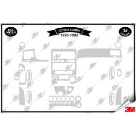 Resim FD Damla Etiket Toyota Carina 1995-1998 Torpido Konsol Trim Göğüs Maun Kaplama Set 34 Parça Gümüş 