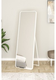 Resim Real Oval Kesimli Metal Çerçeveli Ayaklı Boy Aynası Salon Aynası Yatak Odası Aynası 60 X 170 Cm Beyaz 