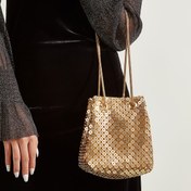 Resim 1 adet Parıltılı Altın Metal Tote Çanta, Yapay Elmas Süslemeli, Çıkarılabilir Zincir Askılı, Mıknatıslı Kapatma, Polyester Astarlı, Düz Renkli Akşam Parti El Çantası 
