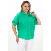 Resim %100 Cotton Yazlık Organik Büyük Beden Kadın Gömlek Benetton Yeşil Benetton Yeşili 