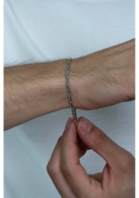 Resim Takı Dükkanı 925 Ayar Gümüş Erkek Bileklik Kare Kral Model 2.4mm Genişlik 20cm Uzunluk msb02 