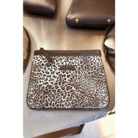 Resim Bahels Kahve Leopar Özel Tasarım Kadın Portföy & Clutch Çanta 
