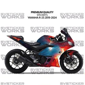 Resim Yamaha R25 Kaplama Sticker Magma Design Motor Kaplama Modeli Hazır Kit 2019-2024 Uyumlu Kırmızı 