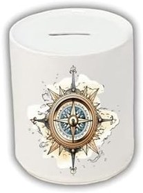 Resim Pusula Baskılı Kumbara - Seramik Para Biriktirme Kumbarası 