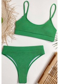 Resim Angelsin Yüksek Bel Fitilli Kumaş Tankini Bikini Üstü Yeşil 