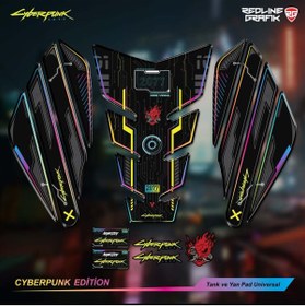 Resim Redline Grafik Cyberpunk Tank Pad Yan Pad Seti Motorsiklet Universal Özel Seri Special Edition Redline Grafik 