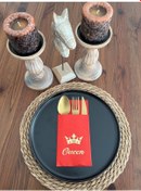 Resim Gold Yaldızlı Kırmızı Queen Taç Detaylı Cepli Kanguru Peçete 12 Adet 