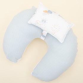 Resim Emzirme Yastığı - Çift Taraflı - Bebe Mavi Muslin - Mavi Güneş 