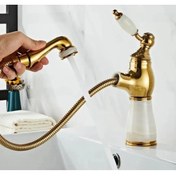 Resim İSAOĞLU YAPI Gold Spiralli Lavabo Bataryası Vintage Tasarım Mermerli Spiralli Lavabo Musluğu 