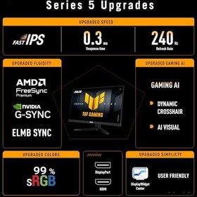 Resim ASUS TUF GAMING VG259QM5A 24.5 Fast IPS 1920x1080 0.3ms 240Hz 300cd DP HDMI Hoparlör VESA 3YIL ELMB SYNC, 99% sRGB, Gaming AI MONİTÖR 
