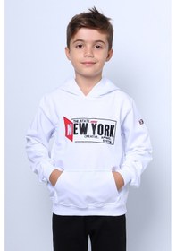 Resim Hçm Erkek Çocuk Kapşonlu Sweat Baskılı Cepli C34 Beyaz 