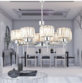 Resim Sadem 8'Li Krom Kristalli Taşlı Modern Tasarım Salon-Yatak Odası Kristal Salon Avize 