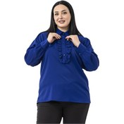 Resim Büyük Beden Önü Fırfır Detaylı Gömlek Yaka Manşetli Saks Mavi Gömlek Saks 