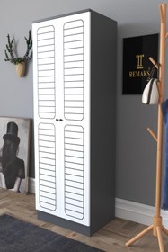 Resim Remaks Fuga 2 Kapaklı Elbise Dolabı - Antrasit Gövde Beyaz Kapak 
