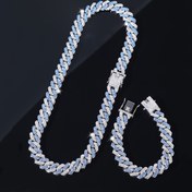 Resim 2 adet Set Hip Hop Tarzı Mavi Taşlı Küba Bağlı Zincir Takı - Çinko Alaşım Kolye ve Bilezik, Parlayan Mavi Taşlarla Trendy Arkadaşlar İçin Hediye, Her Gün Aksesuarı | Hip Hop Aksesuarı | Çinko Alaşım Bilezik, Hip Hop Takı 