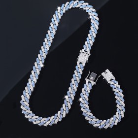 Resim 2 adet Set Hip Hop Tarzı Mavi Taşlı Küba Bağlı Zincir Takı - Çinko Alaşım Kolye ve Bilezik, Parlayan Mavi Taşlarla Trendy Arkadaşlar İçin Hediye, Her Gün Aksesuarı | Hip Hop Aksesuarı | Çinko Alaşım Bilezik, Hip Hop Takı 