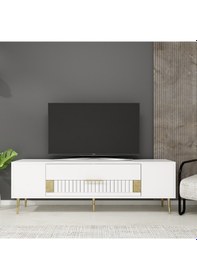 Resim Pencap Tv Sehpası Tv Ünitesi 150 Cm Beyaz Altın 