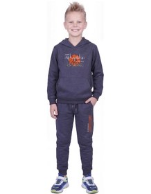 Resim Panios Kids Kanguru Cepli Kapüşonlu Basketbol Baskı Detaylı Erkek Çocuk Eşofman Takımı Füme 