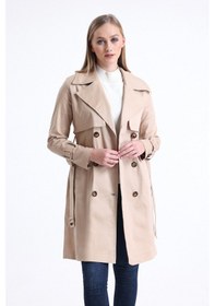 Resim Pastelastore Esnek Pamuk Gabardin Midi 95cm Astarsız Kadın Trençkot 1118 Bej 