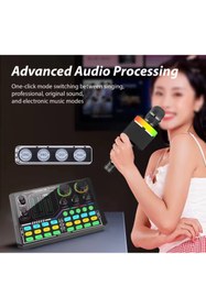 Resim Voground Ses Mikseri Ses Arabirimi RGB Işık BT Kablosuz Eşlik Tak ve Çalıştır Şarj Edilebilir Ses Kartı 