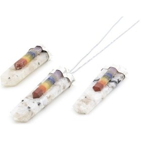 Resim Hakiki Doğal Karışık Çakra Taşlı Ay Taşı Kolye Ucu 1.Kalite 002 Çok Renkli 