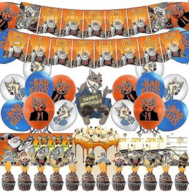 Resim Kötü Adamlar Ligi Doğum Günü Partisi Dekor Afişi, Pasta Üstleri, Kek Üstleri, Balon Malzemeleri Seti Çok Renkli 