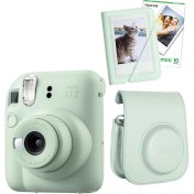 Resim Fujifilm Instax Mini 12 Yeşil Fotoğraf Makinesi 10'lu Film Mini Albüm ve Deri Kılıf Seti 