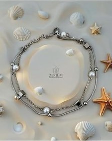 Resim Geometrik Işıltı - 316L Çelik Halhal (Gümüş Renk) Lacivert 