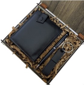 Resim neararsanbizden Ahşap Deri Kutulu Siyah Renk 3'lü Hediye Seti - Kalem, Cüzdan, Anahtar 